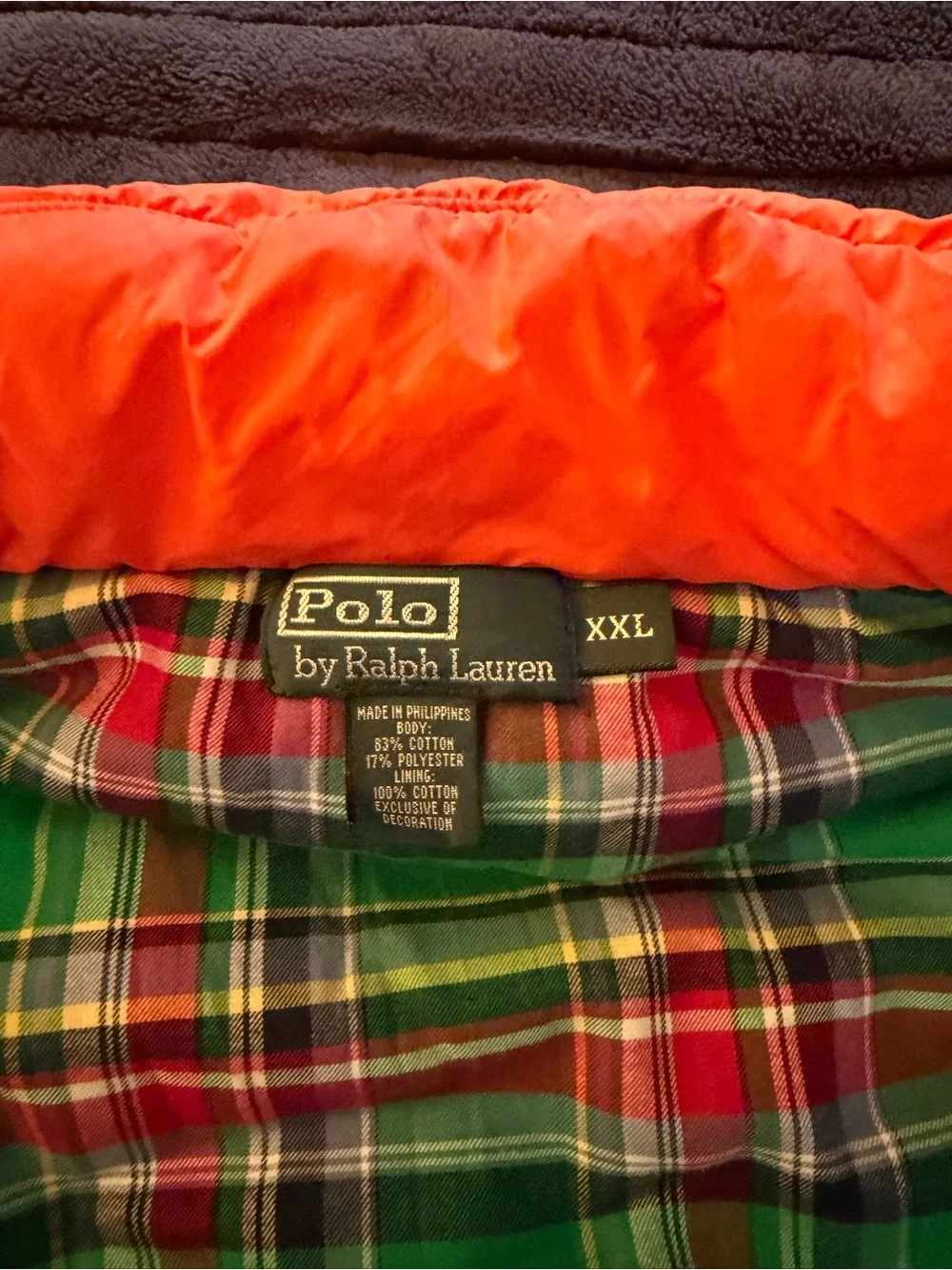 Ralph Lauren Navy Puffer Vest with Orange Yoke